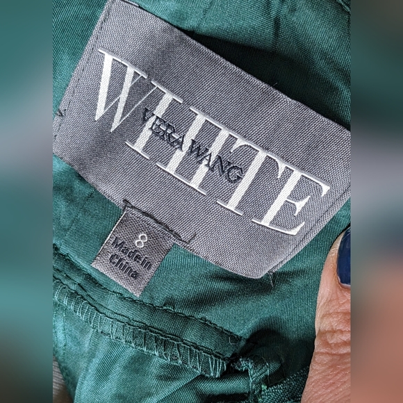 Vera Wang White emerald green ruffle belted bridesmaid prom formal dress EUC 8 - Picture 6 of 6